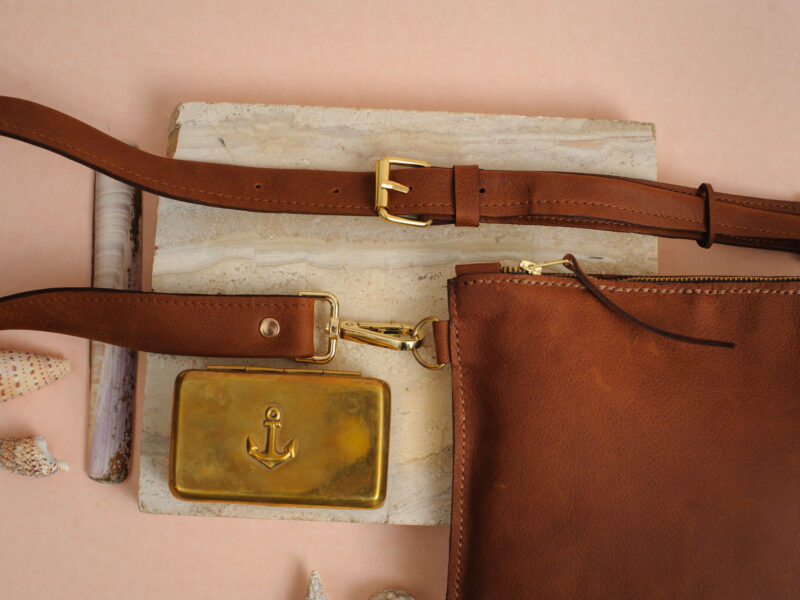 brown leather belt bag